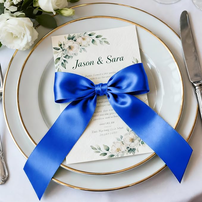 1-1/2" x 100 Yards Satin Ribbon - Wide Silk Royal Blue Ribbon with Spool - Ideal for Gift Wrapping, Floral Bouquets, Crafts, Wedding Party Decorations, Christmas and Sewing Projects
