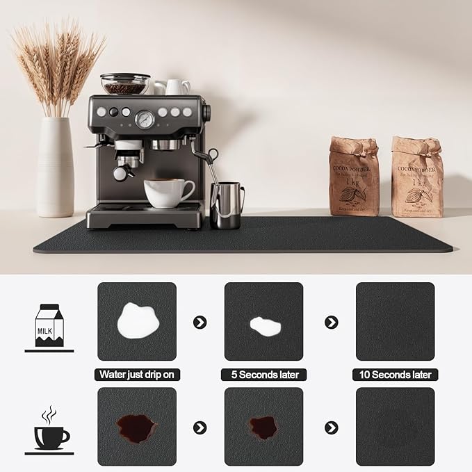 Dish Drying Mat for Kitchen Counter | Coffee Bar Mat for Countertops | Heat Resistant Drainer Mat with Non-slip Rubber Backed | Hide Stain Kitchen Absorbent Draining Mat | Black 18"x24"