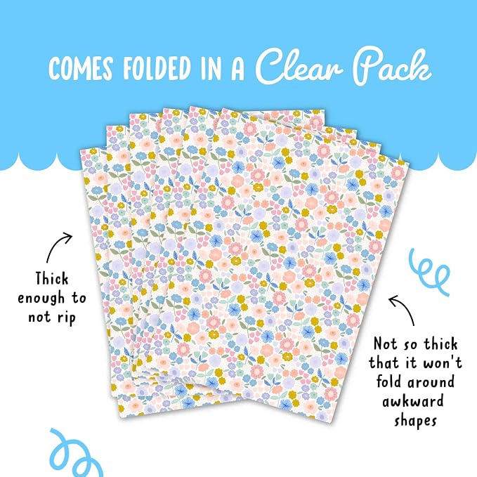 CENTRAL 23 Floral Wrapping Paper - Pastel Colorful Flowers - 6 Sheets Of Gift Wrap For Women - White Wrapping Paper For Birthday Baptism Baby Shower - Recyclable
