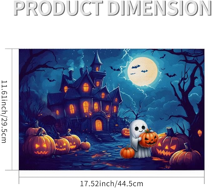Halloween Cute Ghosts Pumpkin Placemats Set of 4 PVC Vinyl Non Slip Table Mats Heat Resistant Place Mats Washable Wipeable Dining Table Mat for Kitchen Decor Party Indoor Outdoor Decorative Gift