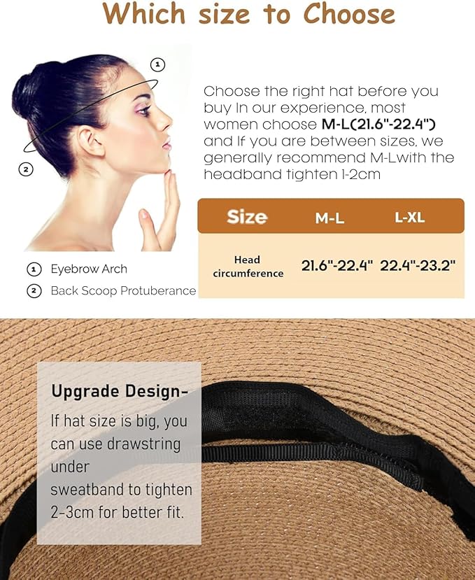 FURTALK Womens Beach Sun Straw Hat UV UPF 80+ Travel Foldable Brim Summer UV Hat