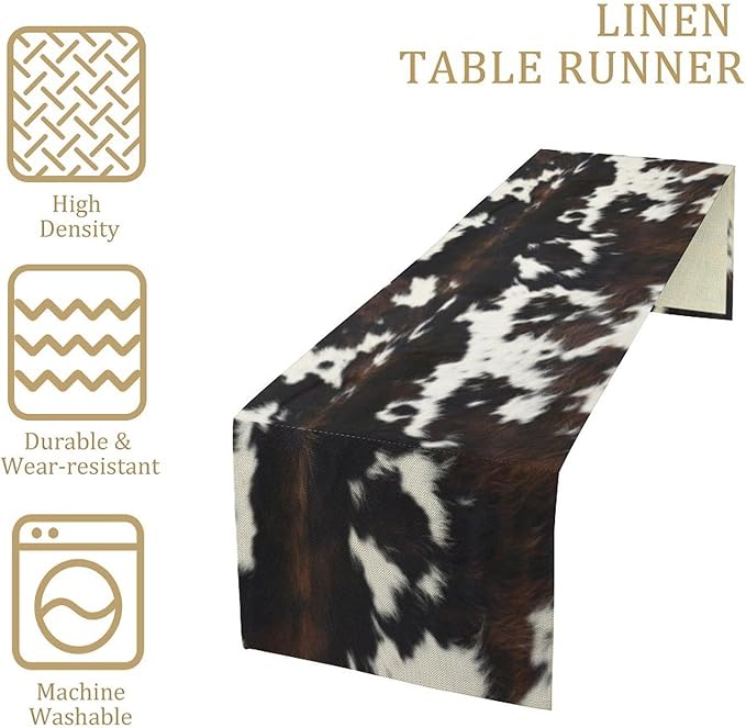 Cow Print Table Runner, Black White Cowhide Print Western Style Table Runner Country Farmhouse Cottage Cow Patten Table Decoration for Home Kitchen Dining, 13x70 Inch