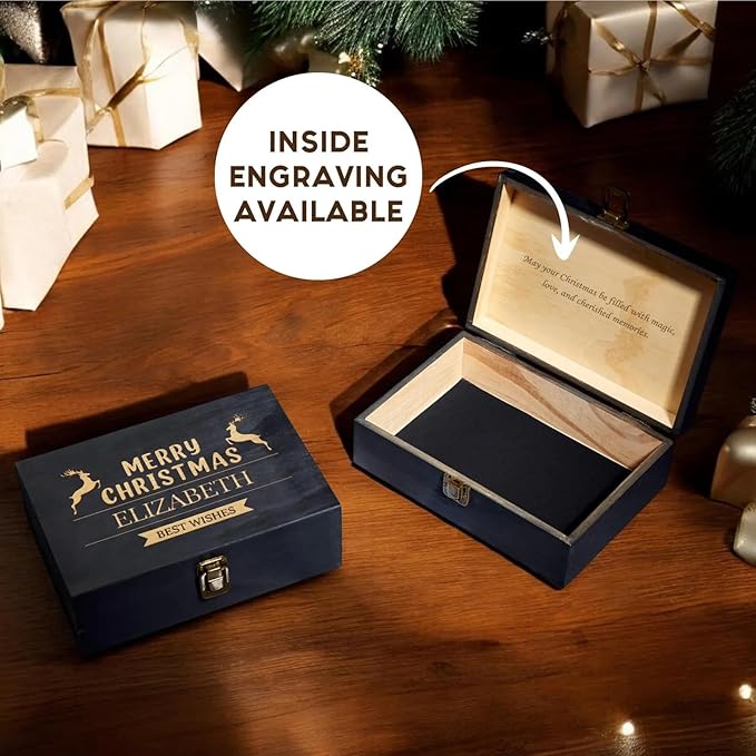 Personalized Christmas Eve Box Custom Engraved Wooden Memory Box – Rustic Christmas Gift, Traditional Santa Xmas Gift Box for Kids, Family & Friends – Holiday Keepsake Memento Box Gifts for Him Her