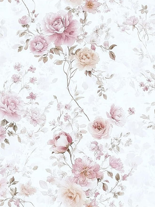 Vintage Floral Peel and Stick Wallpaper Pink Vintage Contact Paper 17in×118in Pink Rose Wallpaper Self Adhesive Removable Boho Wall Paper Waterproof for Bathroom Bedroom Decorative Vinyl Roll