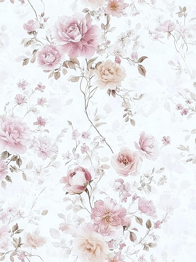 Vintage Floral Peel and Stick Wallpaper Pink Vintage Contact Paper 17in×196in Pink Rose Wallpaper Self Adhesive Removable Boho Wall Paper Waterproof for Bathroom Bedroom Decorative Vinyl Roll