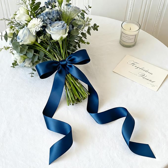 NESCCI 100 Yards Ribbon,1-1/2 Inch Dark Blue Satin Ribbon,Single Face Satin Ribbons, Perfect for Gift Wrapping,Wedding Decoration,Handmade Bows, Wrapping Bouquet and More
