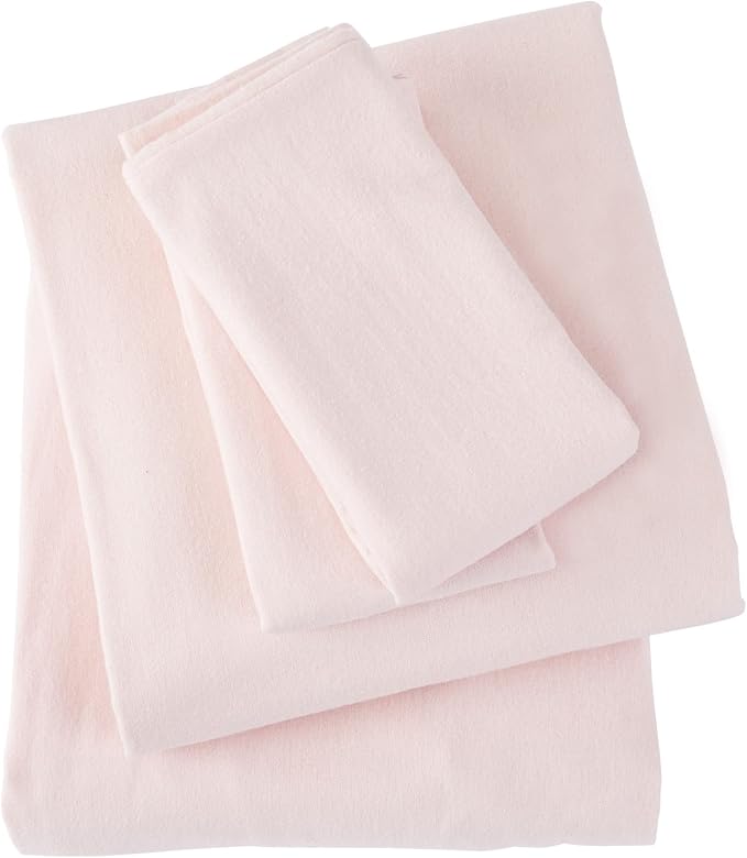 Market & Place 100% Turkish Cotton Flannel Sheet Set | 3 Piece Deep Pocket Solid Cozy Winter Bed Sheets | Double Brushed for Extra Softness & Comfort | Chalet Collection (Twin, Blush Pink)