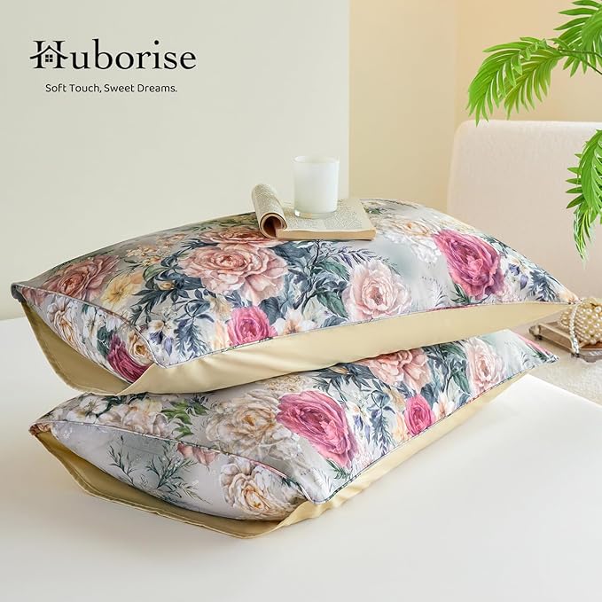 Blue Floral Duvet Cover Set 100% Percale Cotton King Size Shabby Vintage Chic Penoy Patterned Comforter Covers with Zipper，Soft & Breathable French Country Bedding 3Pcs-Not Comforter