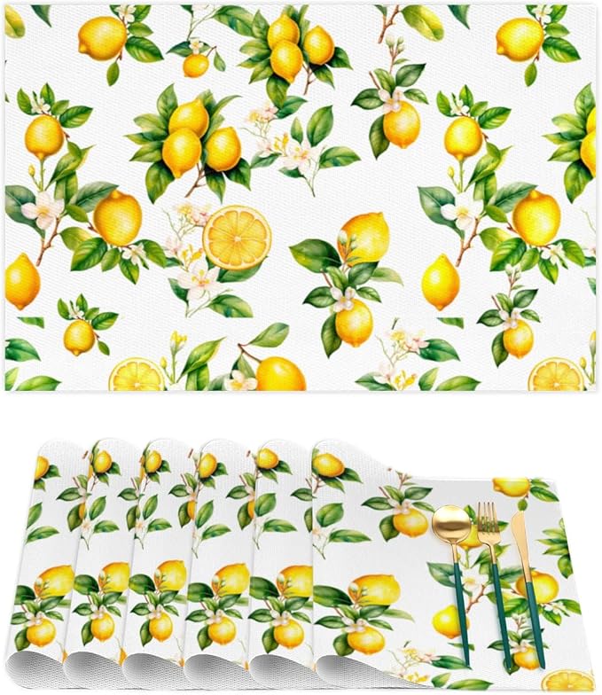 Lemon Tropical Summer Placemats Set of 1 PVC Vinyl Non Slip Table Mats Waterproof Heat Resistant Place Mats Washable Wipeable Dining Table Mat for Kitchen Party Indoor Outdoor Decorative