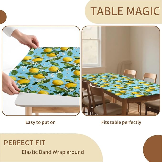Rectangle Table Cloth Cover Waterproof Elastic Fitted Polyester Fitted Tablecloths for 4 Foot Tables for Indoor,Picnic, Camping, Outdoor （48" x 24"，Lemon）