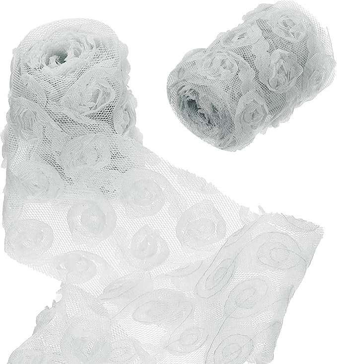 uxcell 2PCS Lace Trim Ribbon, 2.36 inch - 1 Yard 3D Rose Floral Embroidery Ribbons Edge Trimming for Sewing, Wedding Dress, DIY Crafts, Decoration Accessories, Grey