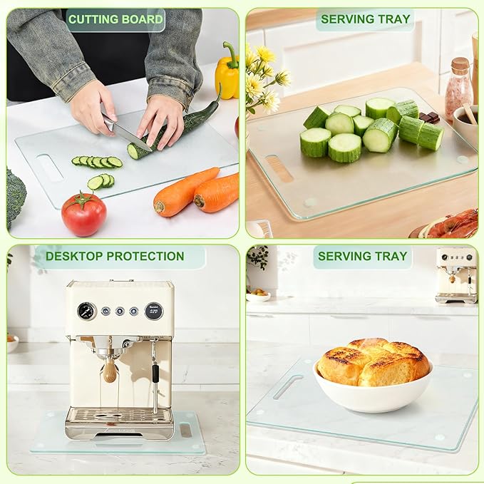 Tempered Glass Cutting Board Set 2Pcs Clear Glass Cutting Boards Scratch Resistant Dishwasher Safe Glass Chopping Board Set for Kitchen