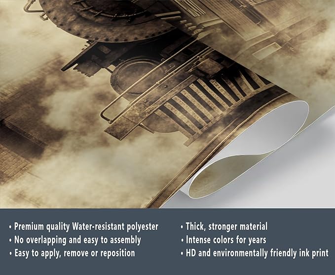 Vintage Steam Train Wall Mural, Industrial Train Engine 3D Wall Murals, Retro Railway Steam Engine Wallpaper Mural, for Living Room Bedroom Large Wallpaper Indoor Decor 177.16" W x120 H