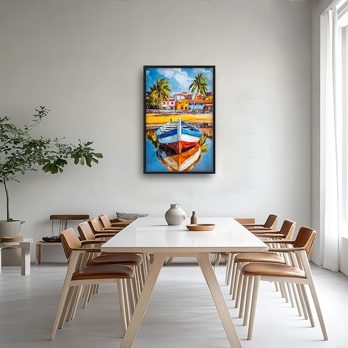 Colorful Boat Wall Art Large Tropical Coastal beach Pictures Wall Decor nautical seaside Canvas Prints Graffiti summer vacation painting Framed Artwork for bathroom Bedroom Living Room 24"x36"