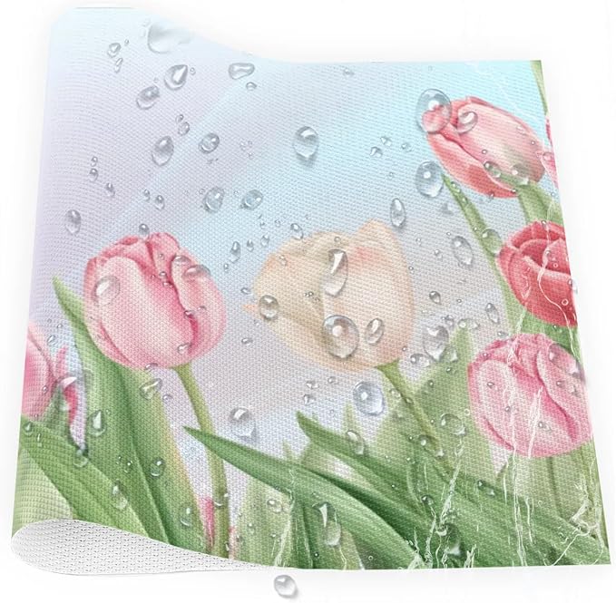 PVC Placemats Set of 6 Flower Tulip Pink Wipeable Table Mats Washable Heat Resistant Non Slip Vinyl Dining Table Mat for Kithen Indoor Outdoor Patio Farmhouse Place Mats Decorative