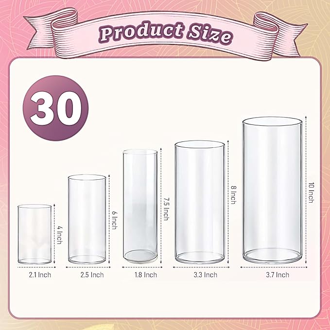 Cylinder Glass Bud Vases Set of 30 Clear Flower Vase for Centerpieces Shelf, Modern Small Vases for Living Room Bedroom Office Home, Decor for Wedding House Warming Party