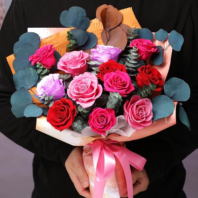 Lovenfold Flowers for Delivery Birthday Flowers Gift for Her,Preserved Flowers Bouquet 12 Roses Mixed Bouquet,Rose Gifts for Women Mom Grandma(Mixed 12 Reddish-A Roses)