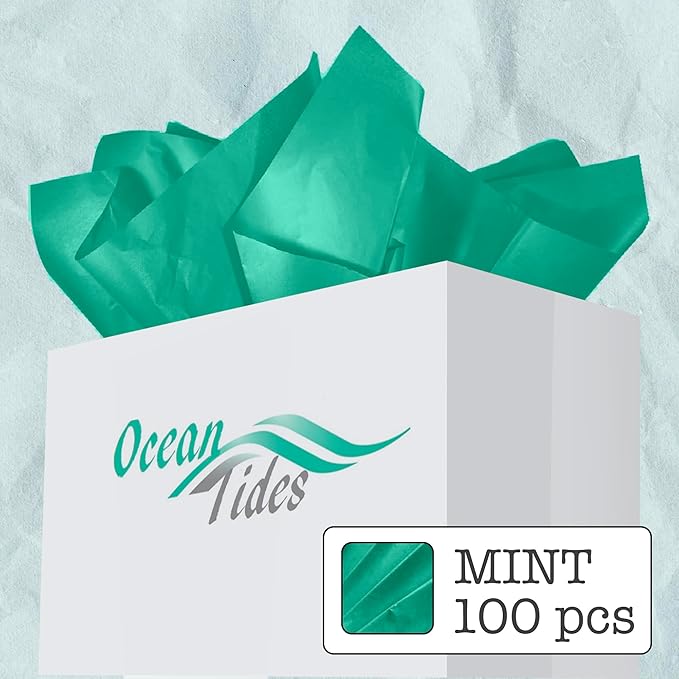 Ocean Tides 100 Sheets (14 x 20 Inches) Christmas Wrapping Paper – Gift Wrapping Tissue Paper Bulk for Crafts, Birthdays, & Holidays – Colored Tissue Papers for Gift Bags & Decorations, Mint