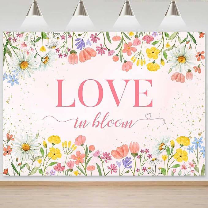 Sensfun Love in Bloom Bridal Shower Decorations Wildflower Wedding Shower Backdrop Pink Love in Bloom Engagement Party Background Spring Floral Wedding Bachelorette Party Decorations Supplies 6x4ft