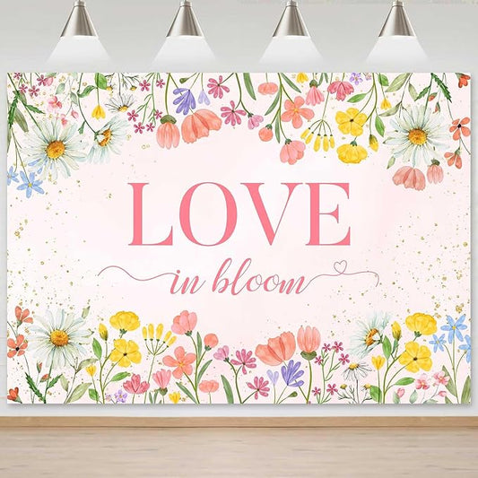 Sensfun Love in Bloom Bridal Shower Decorations Wildflower Wedding Shower Backdrop Pink Love in Bloom Engagement Party Background Spring Floral Wedding Bachelorette Party Decorations Supplies 6x4ft
