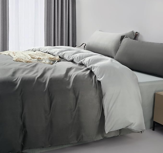SAPHREAS Queen Size Black Gray Gradient Duvet Cover Set Microfiber Duvet Cover Set for All Season, 3 Pieces 1 Duvet Cover with Zipper 2 Pillow Shams (No Duvet Insert)