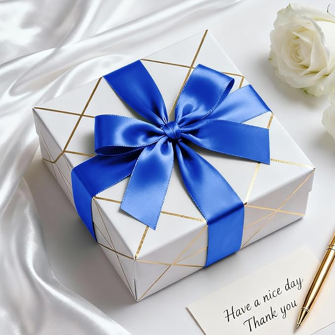 1-1/2" x 25 Yards Satin Ribbon, Royal Blue Silk Ribbon Ideal for Gift Wrapping, Floral Bouquets, Crafts, Wedding Party Decorations, Christmas and Sewing Projects