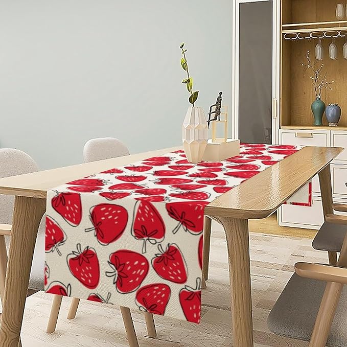 Strawberry Table Runner, Spring Summer Fruit Birthday Party Decorations Dining Room Home Kitchen Table Decor 13 x 70Inches