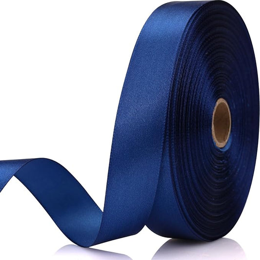 7/8 Inch 60 Yards Deep Blue Satin Craft Ribbon-Single Face Polyester Ribbon for Handmade Roses,Gift Wrapping,Timeless Flower,Bouquets,Wedding and Party Decoration