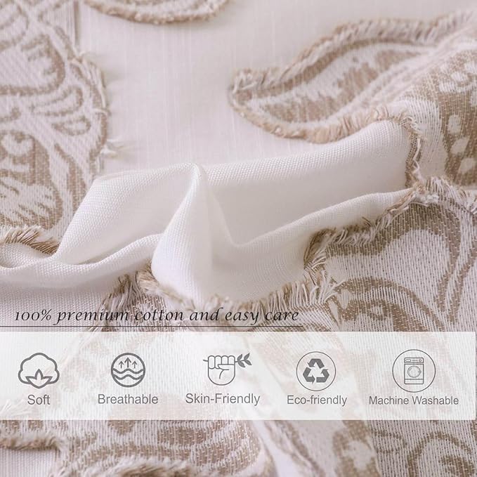 meadow park Cotton Clipped Jacquard Duvet Cover Set Twin, 2 Pieces Jacobean Floral Bedding Set (Taupe, Twin)
