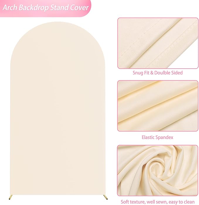 Wokceer 7.2FT Wedding Arch Backdrop Cover Spandex Fitted Beige Backdrop Arch Covers Round Top Chiara Arches Cover for Birthday Party Ceremony Banquet Decoration