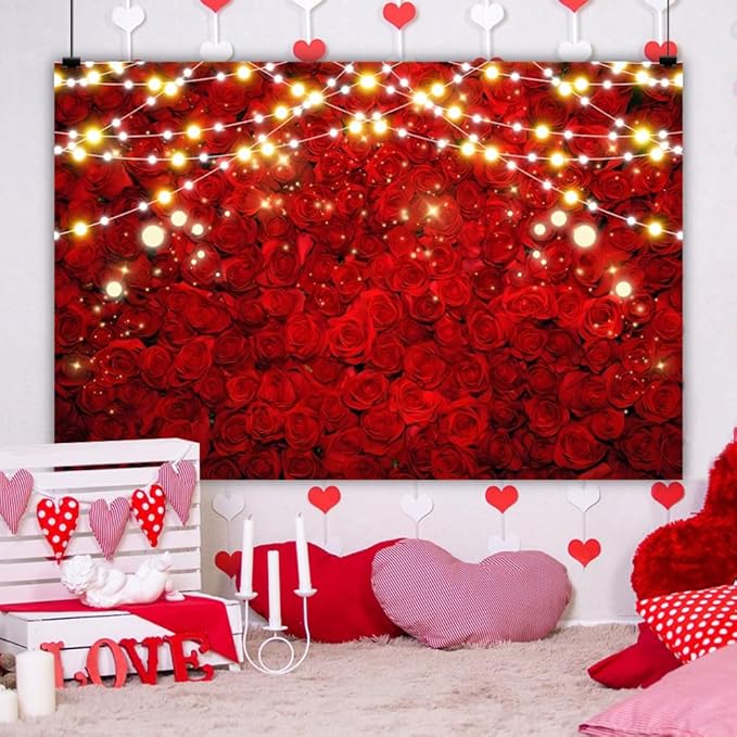 Leowefowa 10x8ft Red Rose Photo Backdrop Romantic Rose Floral Wall Background for Lover Sweet Valentine's Wedding Bridal Shower Mother's Sweet Party Banner Decor Photo Supplies Prop