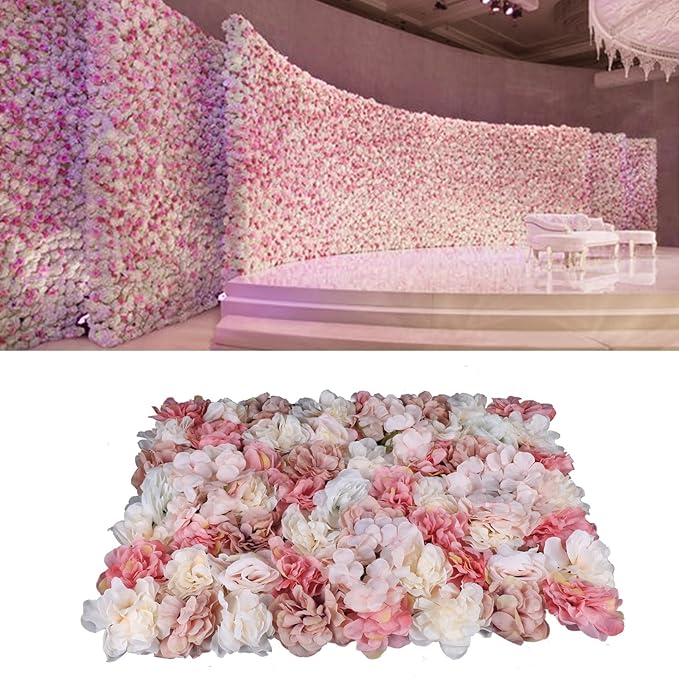 6pcs Flower Wall Panel Set, Artificial Wall Flower Backdrop,Artificial Flower Wall Mat Silk Rose Flower Panels,Hydrangea Rose Floral Panel for Party Wedding (6PCS Rose Hydrangea)