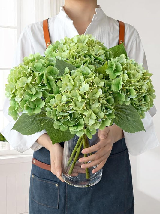 Light Green Artificial Hydrangeas, 4Pcs 20" Real Touch Silk Flowers,Lifelike Hydrangeas Stems Faux Flowers for Bouquet Table Centerpieces Indoor Spring Outdoor Home