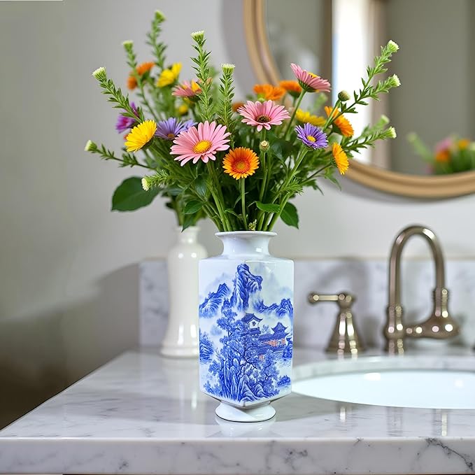 MTME Porcelain Figurines, Jingdezhen Decorative Flower vase, Home Decor, Wedding Gifts, Aesthetic Sculpture Home décor (Mountain)