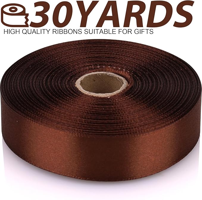 7/8 Inch 30 Yards Brown Satin Craft Ribbon-Single Face Polyester Ribbon for Handmade Roses,Gift Wrapping,Timeless Flower,Bouquets,Wedding and Party Decoration