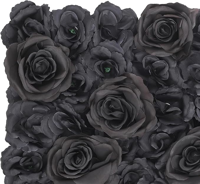 Flower Wall Panel Set,Black Artificial Wall Flower Backdrop,12 Pcs 14.96" X 14.96" 3D Silk Hydrangea Rose Floral Panel,Faux Roses Artificial Flower Backdrop for Wall Decor (12PCS Black4)