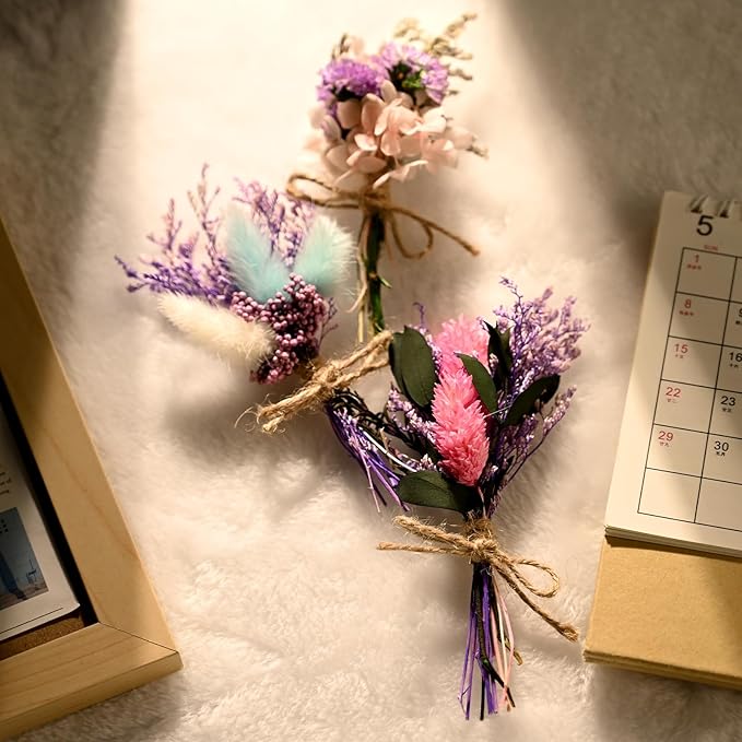 VAIPI 10 Pack Dried Flowers Bouquet Purple Dried Flower with Stem Real Natural Mini Dry Flower Bundles Spring Wildflowers Floral Arrangement for Vase Crafts DlY Wedding Home Decor (Purple Series)