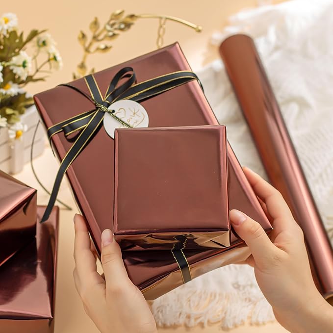 Merture Coffee Brown Wrapping Paper Roll - 17 In X 32.8 Ft(46.5 sq.ft.) Chocolate Brown Gift Wrap with Cutting Lines for Christmas, Wedding, Birthday, Valentines Day, Mothers Day, Fathers Day