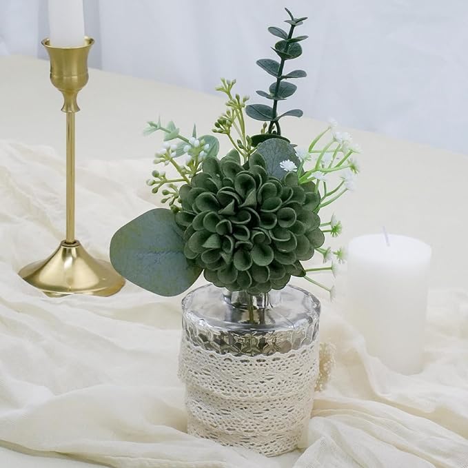 Artificial Flowers, 100pcs Realistic Artificial Rose for DIY Wedding Bouquets Centerpieces Arrangements, Hunter Green and Mint Green Dahlia Flowers with Stem for Bridal Shower Party Home