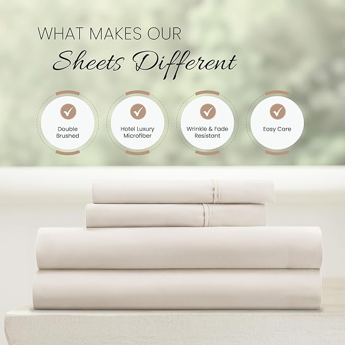 Linen Market Brushed Microfiber Full Sheet Set 4 Piece – Oeko-TEX Certified Ultra Soft & Wrinkle-Free - 16" Deep Pocket Sheets - Easy Care Full Size - Ivory