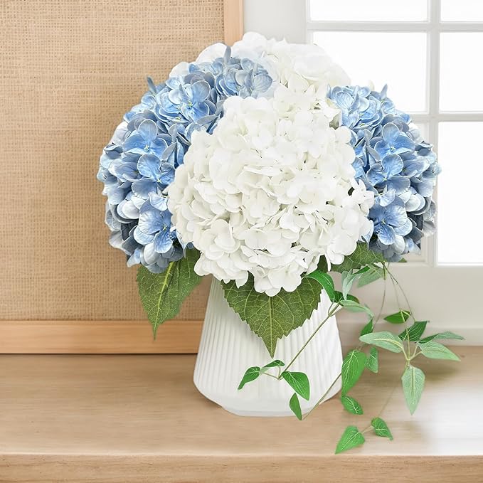 3pcs Hydrangea Artificial Flowers, 21" Real Touch Silk Faux Hydrangeas Flowers Lifelike Fake Hydrangea for Wedding Bouquets,Home Decor&Party Centerpieces (Blue)