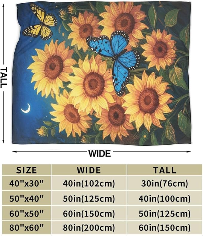 Sunflower Blanket Flower Throw Blanket Soft Cozy Fleece Fuzzy Stuffed Plush Flannel Gifts for Girls Women Boys Kids Adults 60"X80"