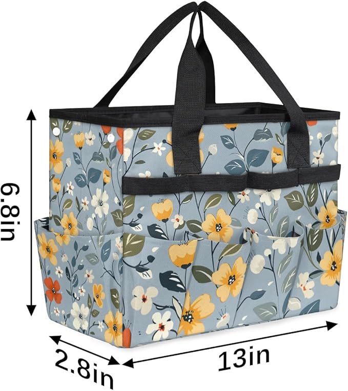 Garden Tool Bag Organizer Garden Tote Bag with Pockets Print Pattern Floral Tool Storage Organizer Gardening Tool Kit Holder 13" x 6.8" x 2.8"