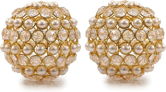 Modern Day Accents 3978 Facetas Perla 4" Gold Cristal & Pearl Spheres - Set of 2, Home Decor, Coffee Table Decor, Decorative Balls, Gem Sphere Ball, Modern Home Decor, Bowl fillers, Gemstone