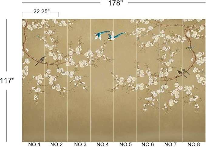Plum Blossom Flower Bird Chinoiserie Wall Mural Wallpaper for Bedroom 178" x 117"