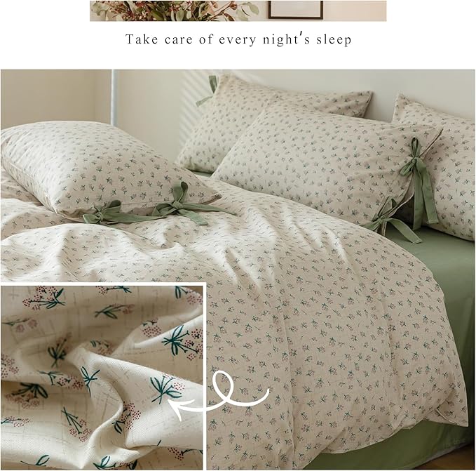 EAVD Girl Floral Duvet Cover Twin Soft 100% Cotton Chic Shabby Small Cute Floral Bedding Set with 2 Pillowcases Reversible Vintage Style Botanical Comforter Cover with Zipper Closure