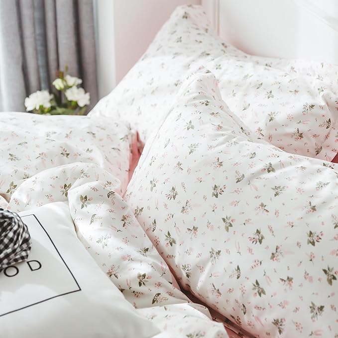 Girls Floral Comforter Set Twin XL Garden Flower Print Bedding Sets Soft Fluffy Vintage Pink White Floral Bedding Comforter Set Cottagecore Botanical Flowers Comforter with 2 Pillowcases Twin XL Size