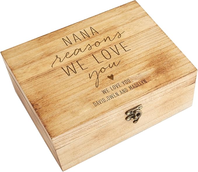 Let's Make Memories Personalized Wooden Keepsake Box With Hinged Lid - Wood Memento Box - Decorative Storage - Home Decor - For Couples, Wedding, Newlyweds - Laser Engraved - Reasons We Love You