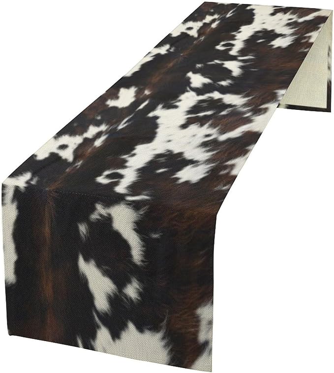 Cow Print Table Runner, Black White Cowhide Print Western Style Table Runner Country Farmhouse Cottage Cow Patten Table Decoration for Home Kitchen Dining, 13x70 Inch