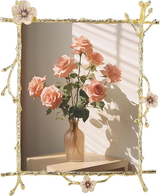 8x10 Gold Pink Flowers Picture Frame Art Decor Ornate Floral Metal Photo Frames High Definition Glass Front Tabletop Display, Gifts Ideas for Women on Weeding